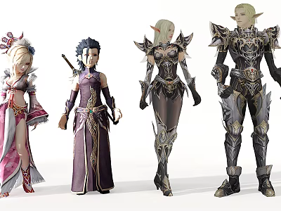 Fantasy Game and Movie Characters With Elven Ears Various Costumes and Armor 3d model