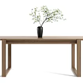 Wooden Dining Table with Black Vase and Green Branches Minimalist Design