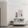 Modern Minimalist Apartment Interior Featuring White Desk Shelves And Appliances