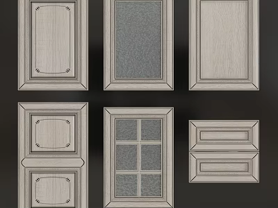 Various Wooden Cabinet Door Designs With Decorative Patterns And Grid Panels 3d model