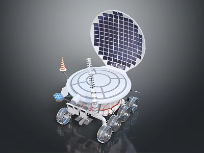 Lunar Rover With Large Solar Panel Multiple Wheels And Communication Antenna 3d model