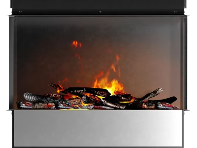 Modern Fireplace With Burning Flames And Logs In Metal Frame Design 3d model