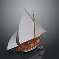 Detailed Wooden Sailboat Model With White Sails And Classic Hull Design