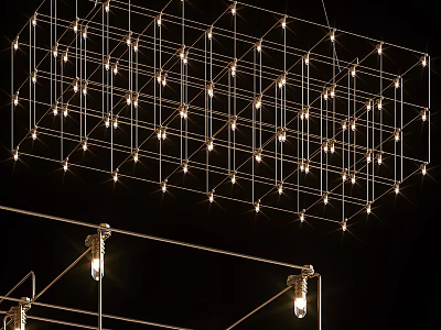 Modern Chandelier With Metal Frame Grid Design And Illuminated Small Lights 3d model