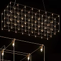 Modern Chandelier With Metal Frame Grid Design And Illuminated Small Lights