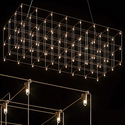 Modern Chandelier With Metal Frame Grid Design And Illuminated Small Lights 3d model