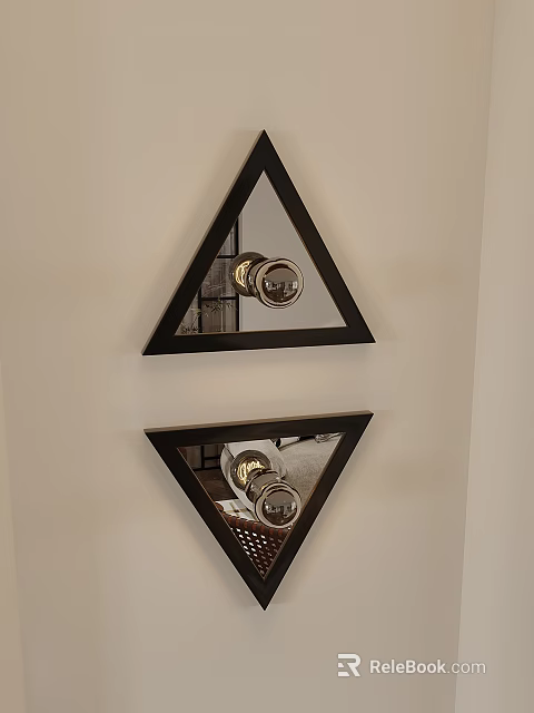 Modern Triangular Wall Lamps with Black Frames Mounted on White Wall 3d model 