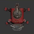 Red Mechanical Character With Metal Body And Mechanical Legs Supporting Structure