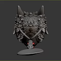 Silver Dragon Head Decorative Ornament With Spikes Red Glowing Base And White Spoon Component