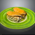 Delicious Fresh Salmon Sushi Two Pieces Served on Green Plate