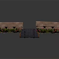 Wooden Window Frames With Flower Boxes Filled With Colorful Flowers And Vintage Chest
