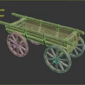 Vintage Wooden Cart With Four Spoked Wheels And Rustic Structure Design
