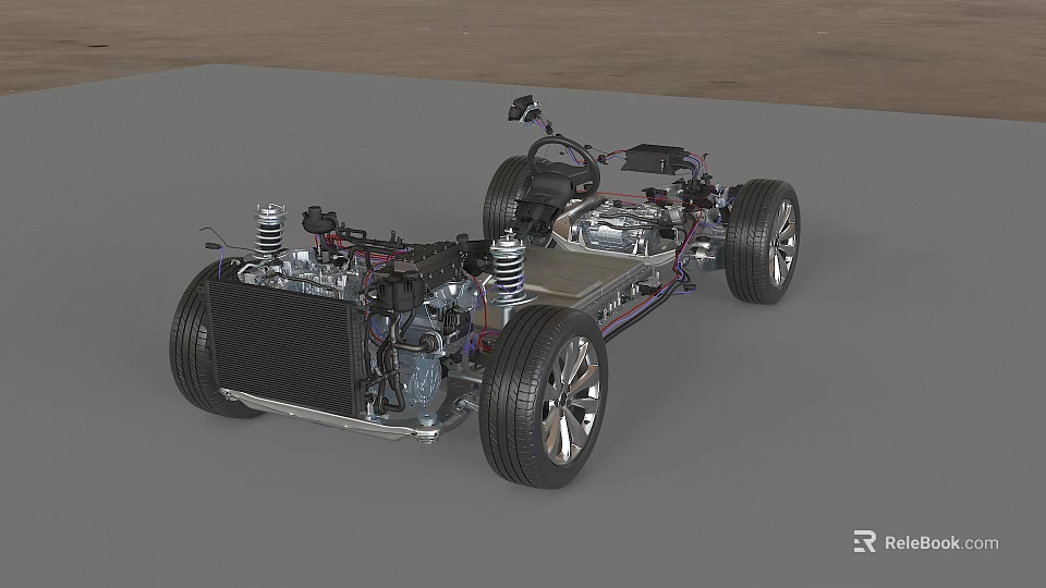 3D Car Chassis Model With Wheels Suspension System And Mechanical Components 3d model 