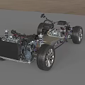 3D Car Chassis Model With Wheels Suspension System And Mechanical Components