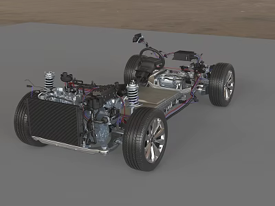 3D Car Chassis Model With Wheels Suspension System And Mechanical Components 3d model