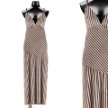 Model Wearing Short Sleeve Top White Shorts Striped Maxi Dress And Ruffled Mini Dress