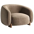 Modern Single Sofa With Brown Fabric Curved Armrests And Wooden Legs