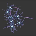 3D Rendered Organ and Hair Structure Featuring Branching Fibers Glowing Blue Nodes Purple Strands
