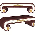 Elegant Classical Ottoman With Crimson Upholstery White Trim Golden Carvings And Curved Golden Legs