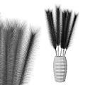 White Striped Vase with Fluffy White Pampas Grass for Home Decor