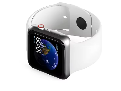 White Strap Black Dial Smartwatch Featuring Earth Display and Time Function 3d model