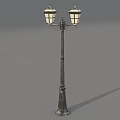 Vintage Style Public Street Lamp With Double Lanterns And Black Decorative Pole