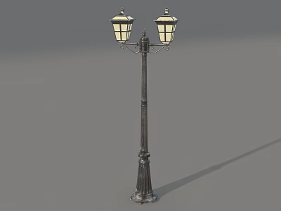 Vintage Style Public Street Lamp With Double Lanterns And Black Decorative Pole 3d model