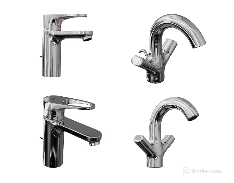 Bathroom Kitchen Faucets With Modern Design Different Styles And Chrome Finish 3d model 