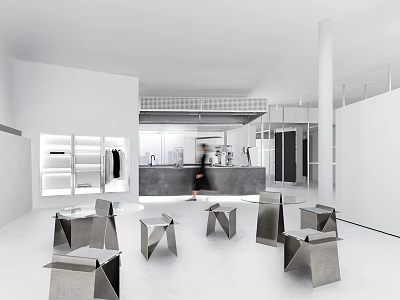 Modern Open Concept Kitchen Interior Design With Island Counter And Appliances 3d model