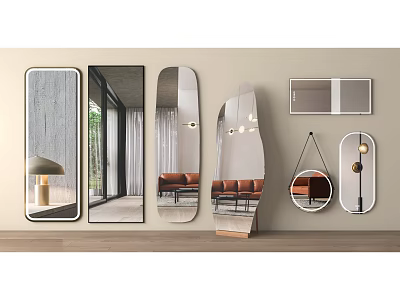 Stylish Modern Mirrors In Various Shapes And Designs For Home Interior Decor 3d model