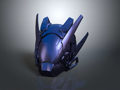 Futuristic Combat Weapon Helmet With Metallic Sharp Projections And Mechanical Design 3d model