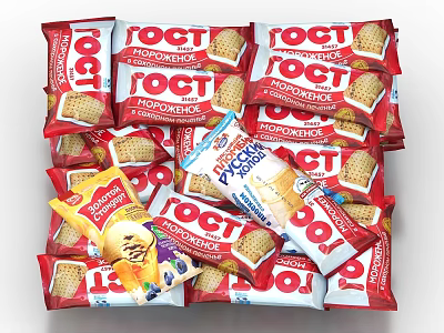 Variety of Packaged Biscuits Including Russian Stick Cream and Picnic Flavors 3d model