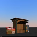 Commercial Street Wooden Stall Featuring Canopy Beverage Machine And Colorful Decorations