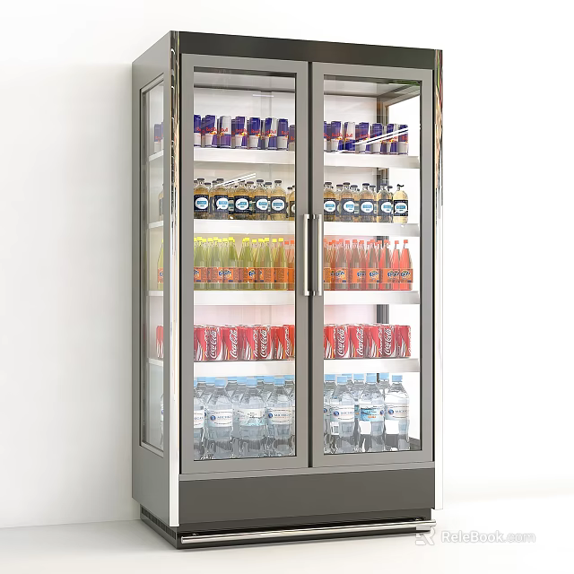 Kitchen Appliance Double Door Refrigerated Display Cabinet with Glass Doors for Beverage Storage 3d model 