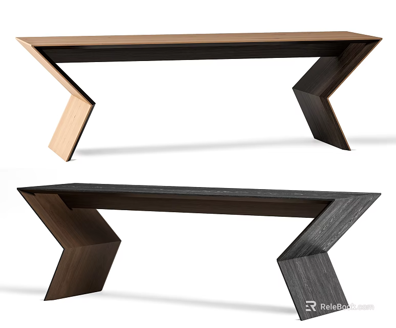 Modern Dining Table With Geometric Angular Legs And Contrasting Wood Materials 3d model 