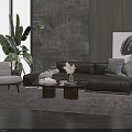 Modern Living Room Interior With Brown Leather Sofa Coffee Table Set And Armchair