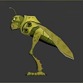 Yellow Insect Cartoon 3D Model Character With Multiple Arms Legs And Frowning Expression