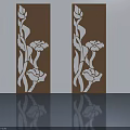 Two Swing Doors with White Floral Patterns on Copper Surface and Reflective Floor 3d model