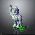 Fluffy Monster Character With White Purple Fur Red Nose Green Paws Waving On Green Base