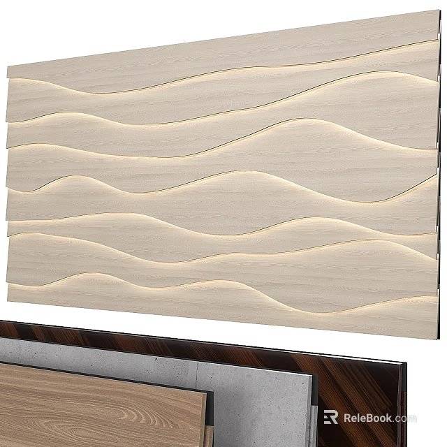 Elegant Wooden Wavy Wall Decor Hanging with Light Effect for Interior Decoration 3d model 