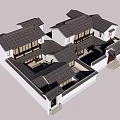 Ancient Chinese Architectural Complex With Tile Roofs White Walls And Courtyard Design 3d model