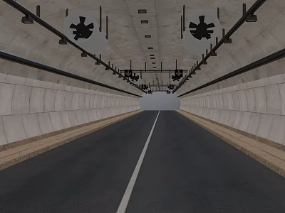 Tunnel Interior Structure With Concrete Walls Road Surface And Ceiling Grilles 3d model