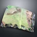 Realistic Terrain Model Featuring Green Fields Brown Land Pink Areas And Path
