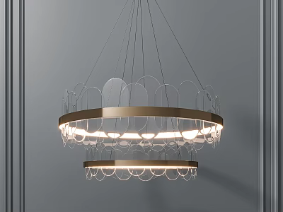 Modern Elegant Hanging Chandelier With Double Layer Transparent Elements And Golden Metal Frame 3d model