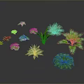 Various Green Indoor Plants with Different Shapes and Sizes Arranged on Gray Background
