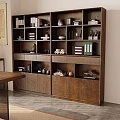 Traditional Wooden Bookcase With Books Decorative Vases Sculptures And Storage Cabinets