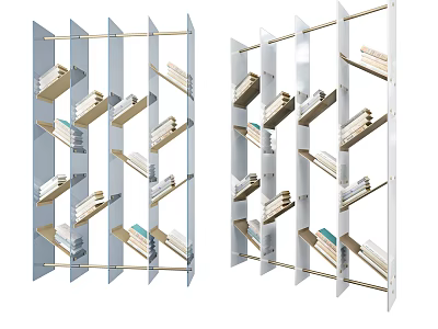 Modern Bookshelf Design With Multi Tiered Open Shelves And Metal Frame Storage 3d model