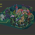 Enchanted Cartoon Scene With Red Roof Castle Green Trees Small Hut And Paths