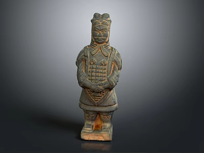 Intricate Ancient Warrior Sculpture Carving With Traditional Armor And Standing Pose 3d model