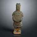 Intricate Ancient Warrior Sculpture Carving With Traditional Armor And Standing Pose